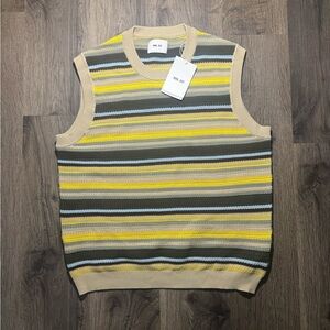 Men's Crewneck Sweater Vest - Yellow, Brown, Cream Stripes